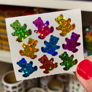 Hambly Sparkle Prismatic Rainbow Teddy Bear Stickers