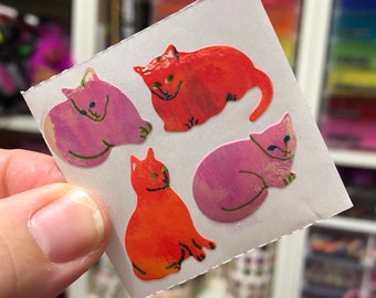Vintage Iridescent Pearl Pink Orange Cat Stickers Great 7 Seven
