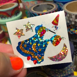 Vintage Hambly Sparkle Prismatic Wizard Sorcerer Moon Stars Stickers