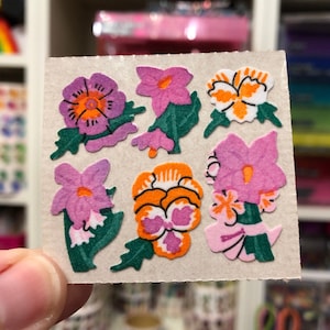 Vintage Fuzzy Pansy Flower Stickers