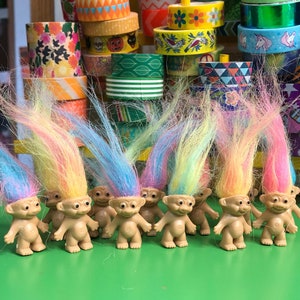 Set of 12 Mini Troll Dolls - Assorted Rainbow Hair Colors