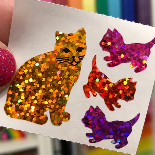 Vintage Hambly Sparkle Prismatic Kitty Cat Stickers Etsy