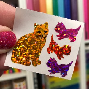 Vintage Hambly Sparkle Prismatic Kitty Cat Stickers