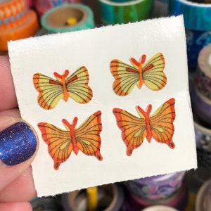 Vintage Fuzzy Flocked Orange Yellow Butterfly Stickers