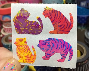 Vintage Iridescent Pearl Rainbow Tiger Stickers Great 7 Seven