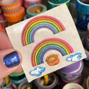 Vintage Fuzzy Flocked Rainbow Pot of Gold Stickers