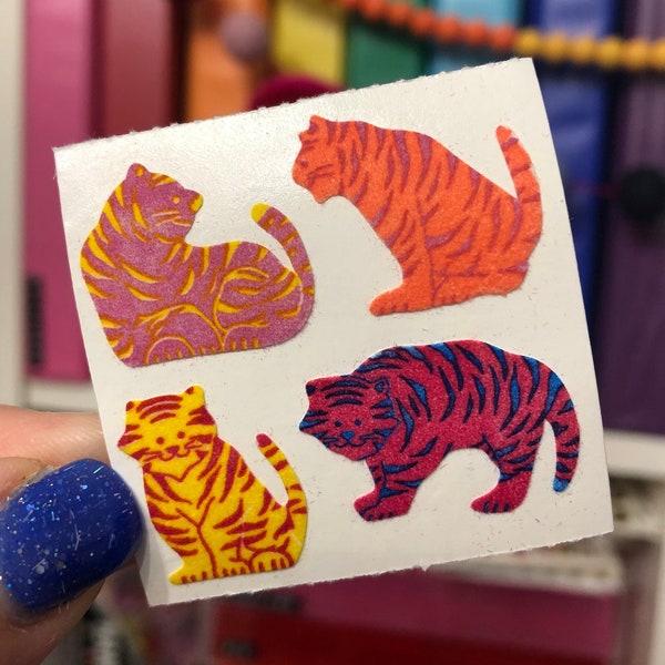 Vintage Fuzzy Tiger Stickers Great 7 Seven