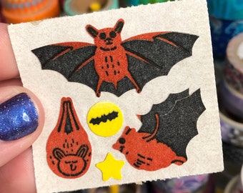 Vintage Fuzzy Flocked Bat Stickers