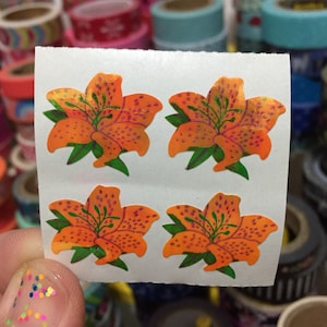 Vintage Iridescent Pearl Rainbow Tiger Lily Flower Stickers Great 7 Seven