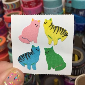 Vintage Fuzzy Rainbow Cat Stickers Great 7 Seven