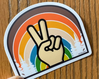 Retro Rainbow Sunset Peace Sticker - Adventure 70s