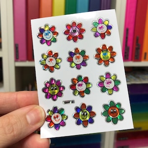 Vintage BJ Flower Face Stickers - Sparkle Prism