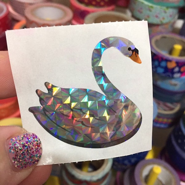 Vintage Sparkle Prismatic Rainbow Swan Sticker Great 7 Seven