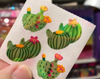 Vintage Pearly Iridescent Cactus Succulent Stickers Great 7 Seven