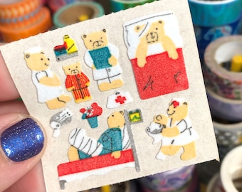 Vintage Fuzzy Teddy Bear Hospital Doctor Nurse Stickers
