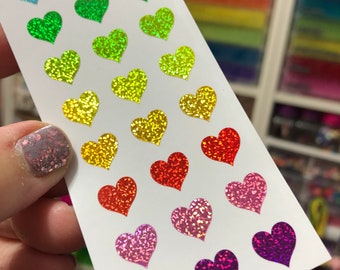Rainbow Sparkle Prism Heart Stickers