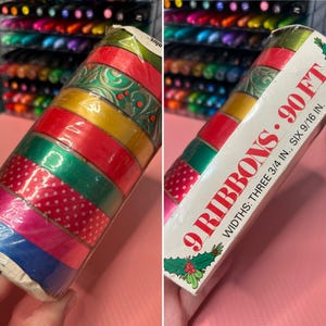 Rare Vintage Christmas Ribbon 90 Feet Total - 9 Rolls