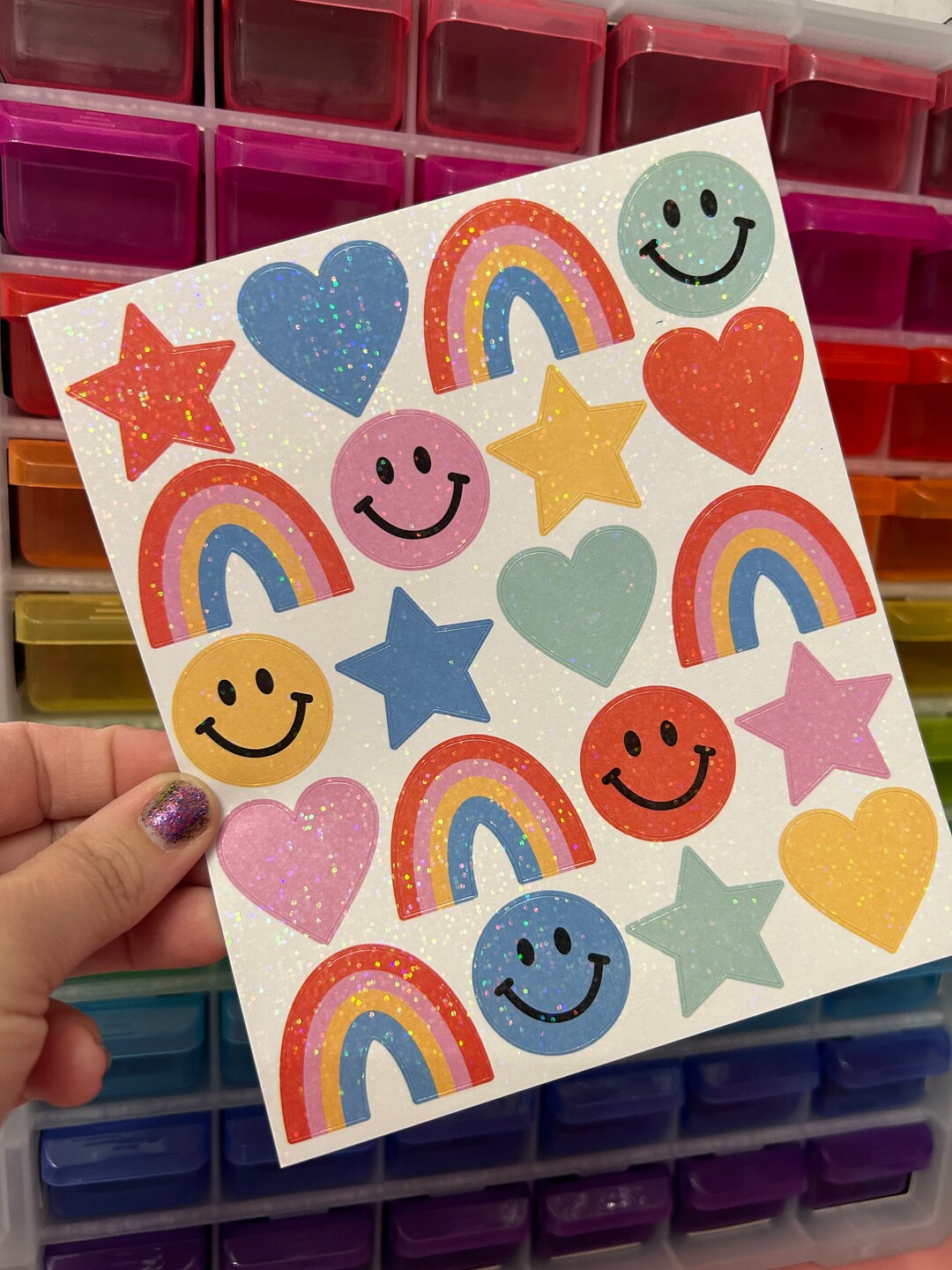 Giant Sheet of Rainbow Sparkle Glitter Heart Star Stickers - Etsy