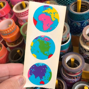 3 Vintage 1980s Earth Globe Mrs. Grossman&#39;s Stickers