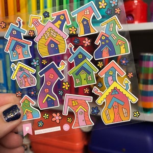 Rainbow Whimsical Houses Stickers Sheet