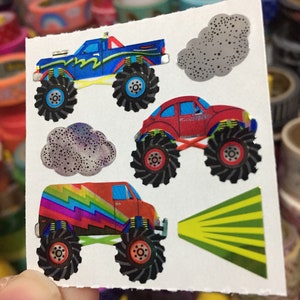 Vintage Sandylion Mylar Foil Mirror Monster Truck Stickers rainbow
