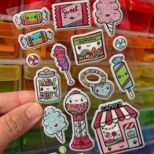 Puffy Kawaii Glitter Candy Store Gumball Machine Stickers