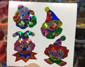 Vintage Sparkle Prismatic Rainbow Clown Stickers Great 7 Seven