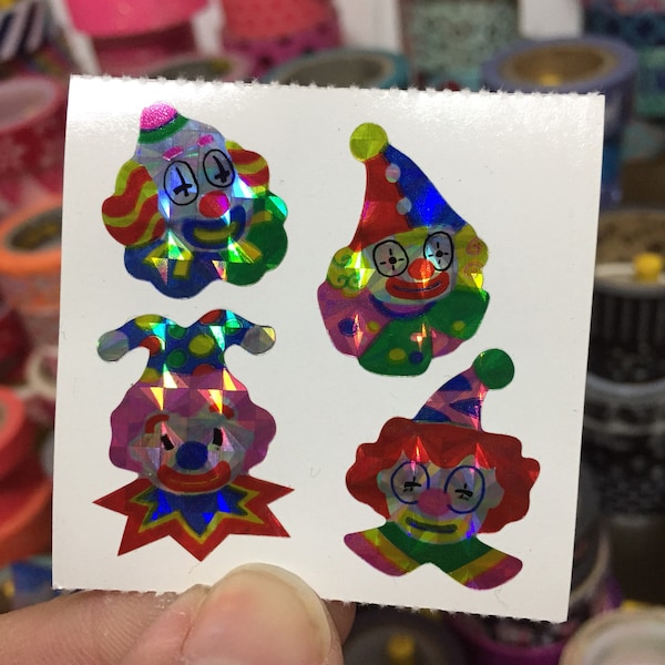 Vintage Sparkle Prismatic Rainbow Clown Stickers Great 7 Seven