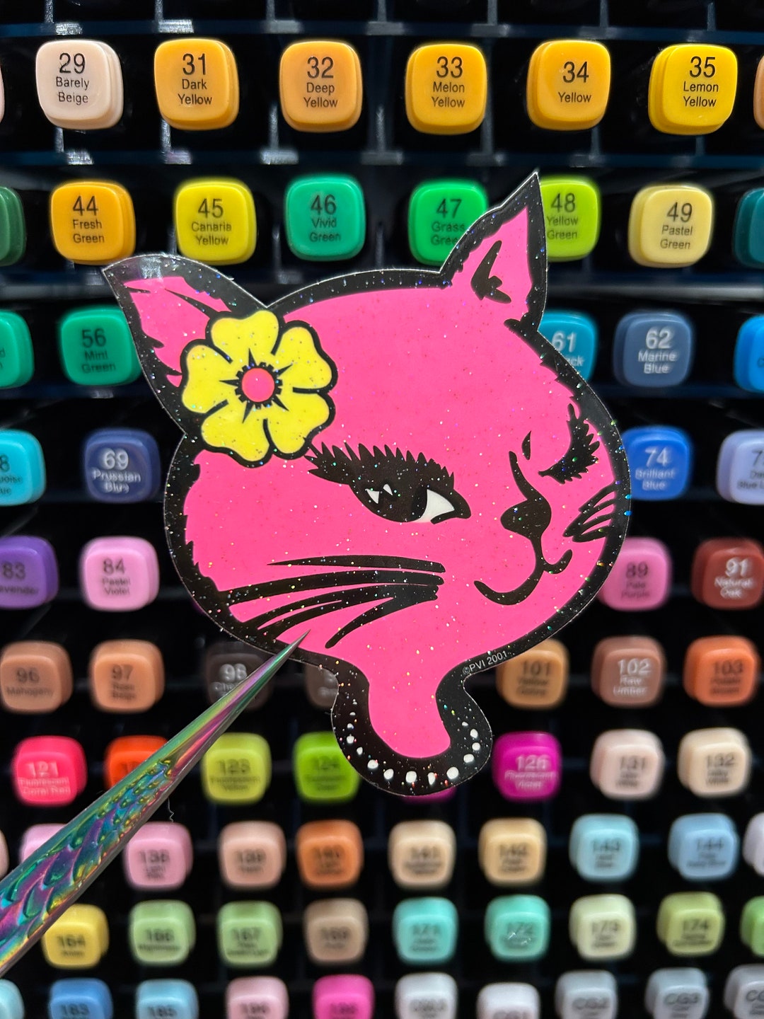 Vintage Neon Pink Glitter Winking Cat Vending Machine Sticker Etsy