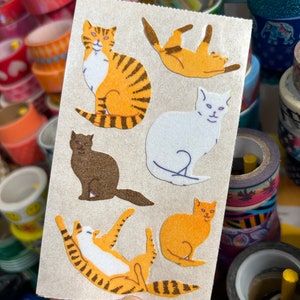 Vintage Fuzzy Flocked Cat Stickers Big Mod