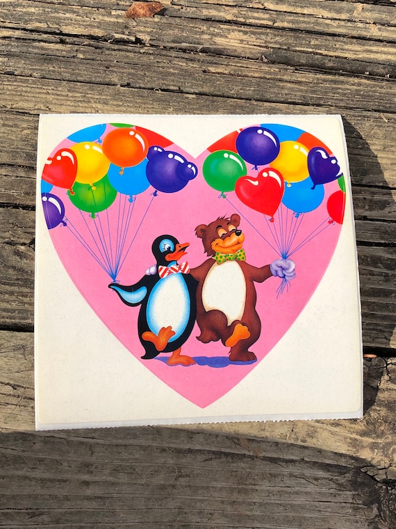 Giant Vintage 1984 Lisa Frank Rainbow Heart Penguin Bear