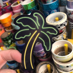Neon Lights Palm Tree Sticker Glossy