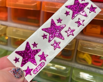 Strip of Rare 80s Vintage Glitter Sparkle Purple Star Stickers