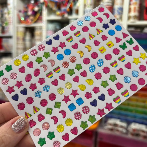 Retro 1980s Stick On Jewel Earrings - Hearts Moons Stars Diamonds 70 Pairs