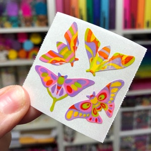 Vintage Iridescent Pearl Rainbow Moth Butterfly Stickers Great 7 Seven