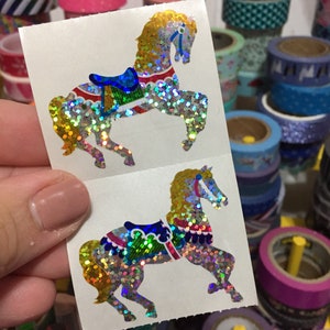 2 Vintage Hambly Sparkle Prismatic Carousel Merry Go Round Horse Stickers