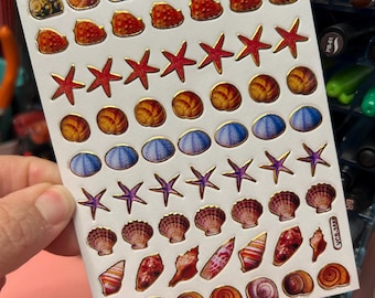 Gold Outlined Seashell Starfish Beach Stickers