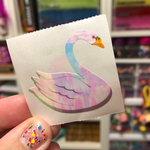 Vintage Iridescent Pearl Rainbow Swan Sticker Great 7 Seven