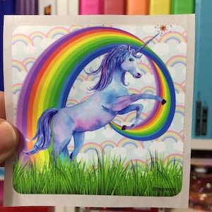 Giant Magestic Unicorn Rainbow Sticker Retro