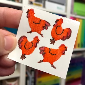 Vintage Fuzzy Rooster Chicken Stickers Great 7 Seven