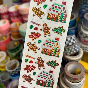 Strip of 4 Hambly Sparkle Prismatic Rainbow Christmas Gingerbread House Man Stickers
