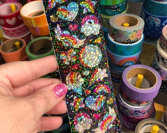 Strip of Sparkly Glittery Retro Rainbow Heart Star Ice Cream Stickers