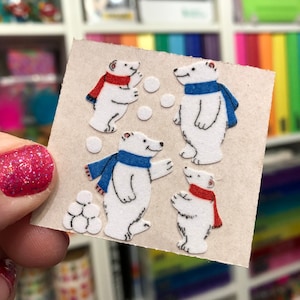 Vintage Fuzzy Polar Bear Snowball Stickers