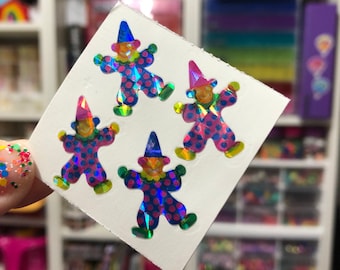 Vintage Sparkle Prismatic Rainbow Clown Stickers Great 7 Seven V2