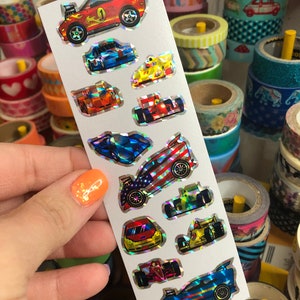 Sparkly Prismatic Race Car Stickers