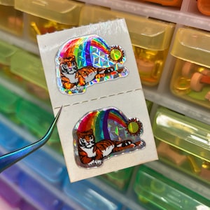 Pair of 2 Rare Vintage Prism Rainbow Tiger Stickers 1980s BJ Specialty Decal