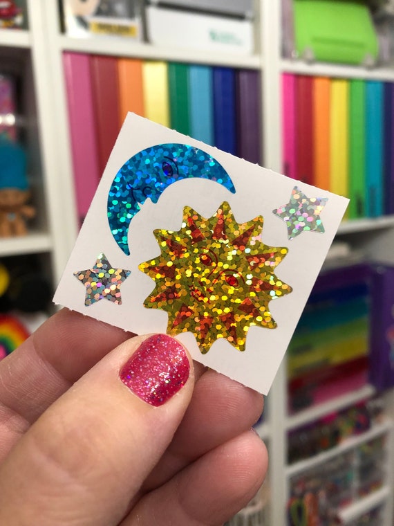 Small Multicolor Stars Sparkly Prismatic Stickers - Packaged
