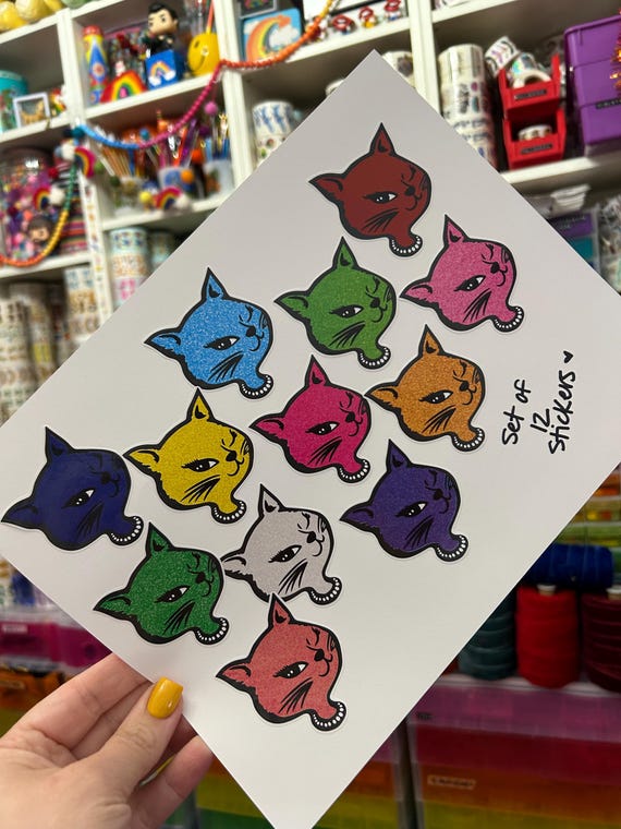 Set of 12 Winking Kitty Cat Head Stickers Retro Vending Lucky - Etsy