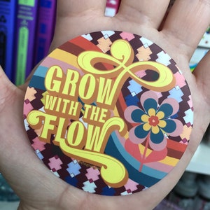 Grow with the Flow Groovy Retro Daisy Sticker Vinyl 70s 60s Hippie