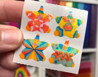 Vintage Pearly Iridescent Rainbow Clown Stickers Great 7 Seven Funny